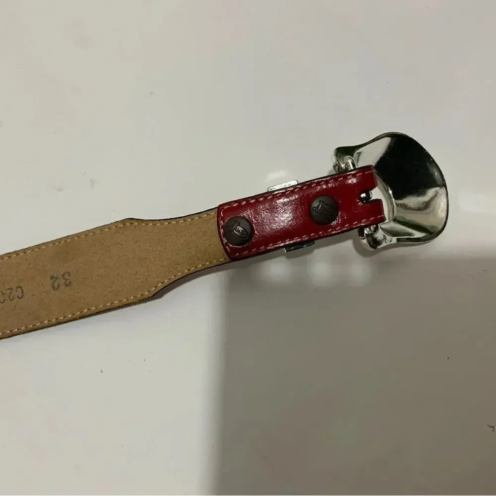 New Justin Black Red white stitches leather Belt unisex Size 32